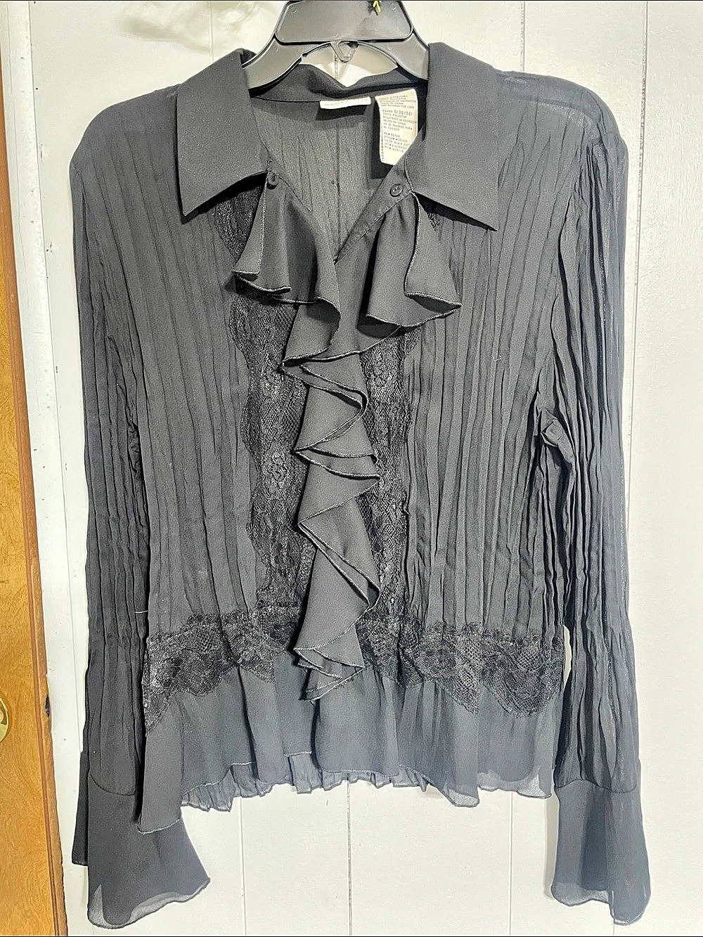 Black Ruffle Lace Front Blouse